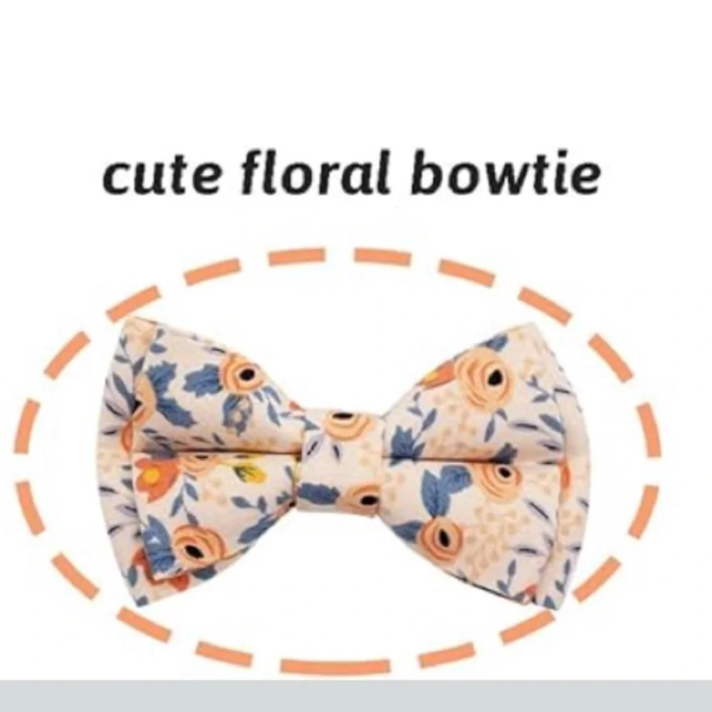 Female Dog Floral Bow Tie For Collar Orange/Blue and Rose Gold, Small